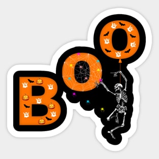 boo with skeleton and spiders in halloween Sticker